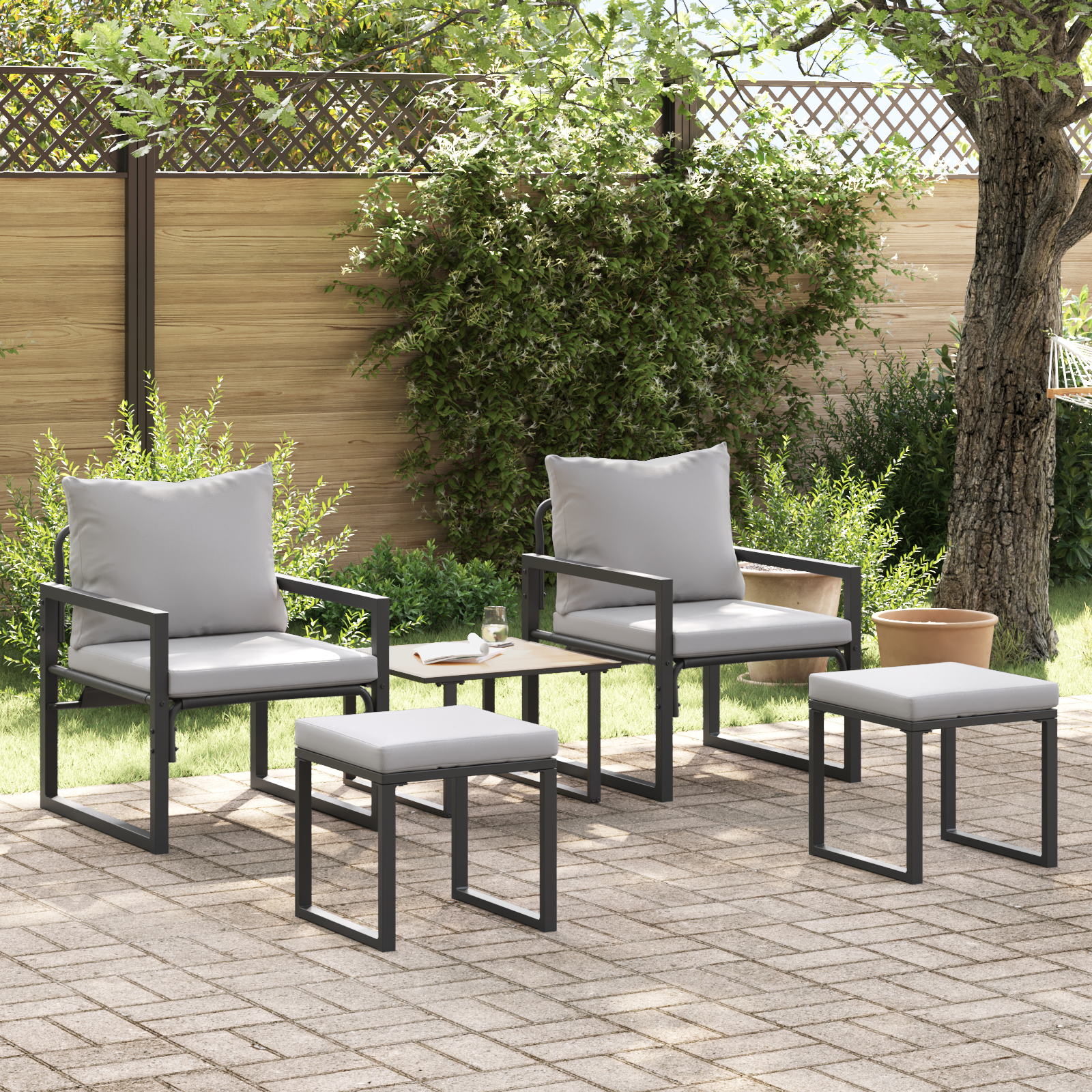 Arredamento Da Giardino Con Cuscino Altro 4 Pcs Nero Acciaio