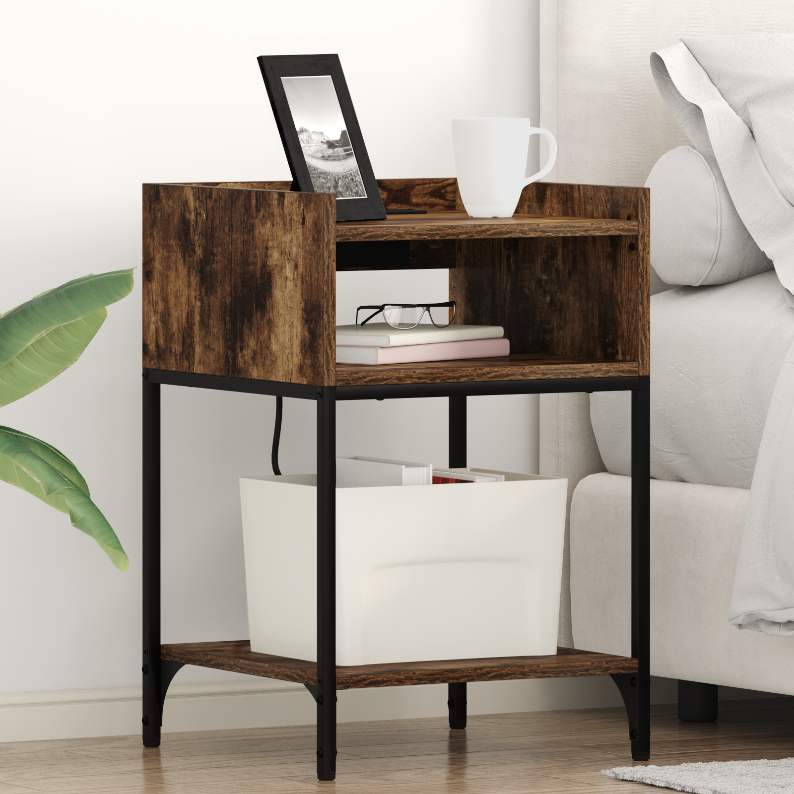 Comodino 2 Pcs Rovere Fumo 40 X 40 X 61 Cm Legno Multistrato