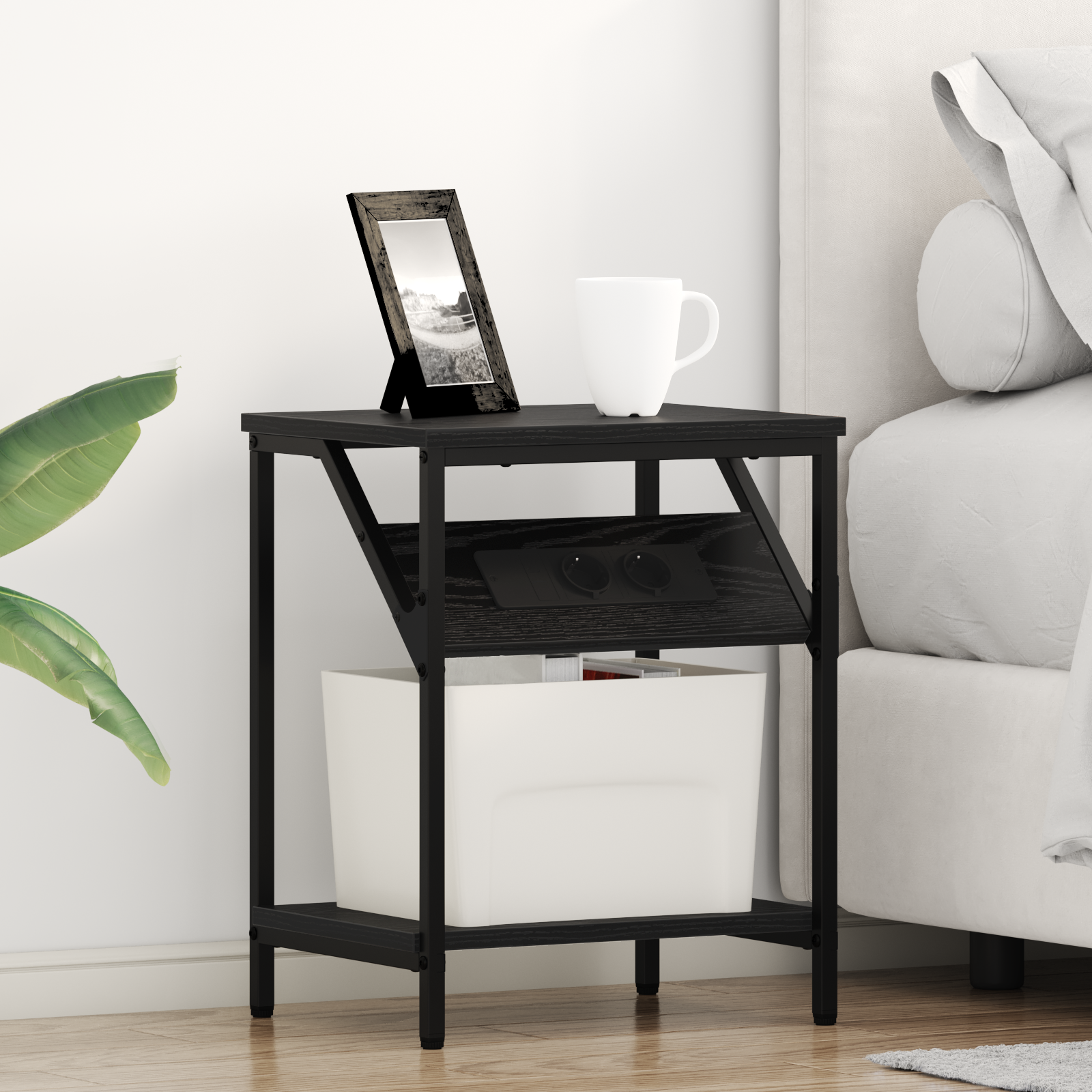 Comodino 2 Pcs Rovere Nero 38 X 30 X 48 Cm Legno Multistrato