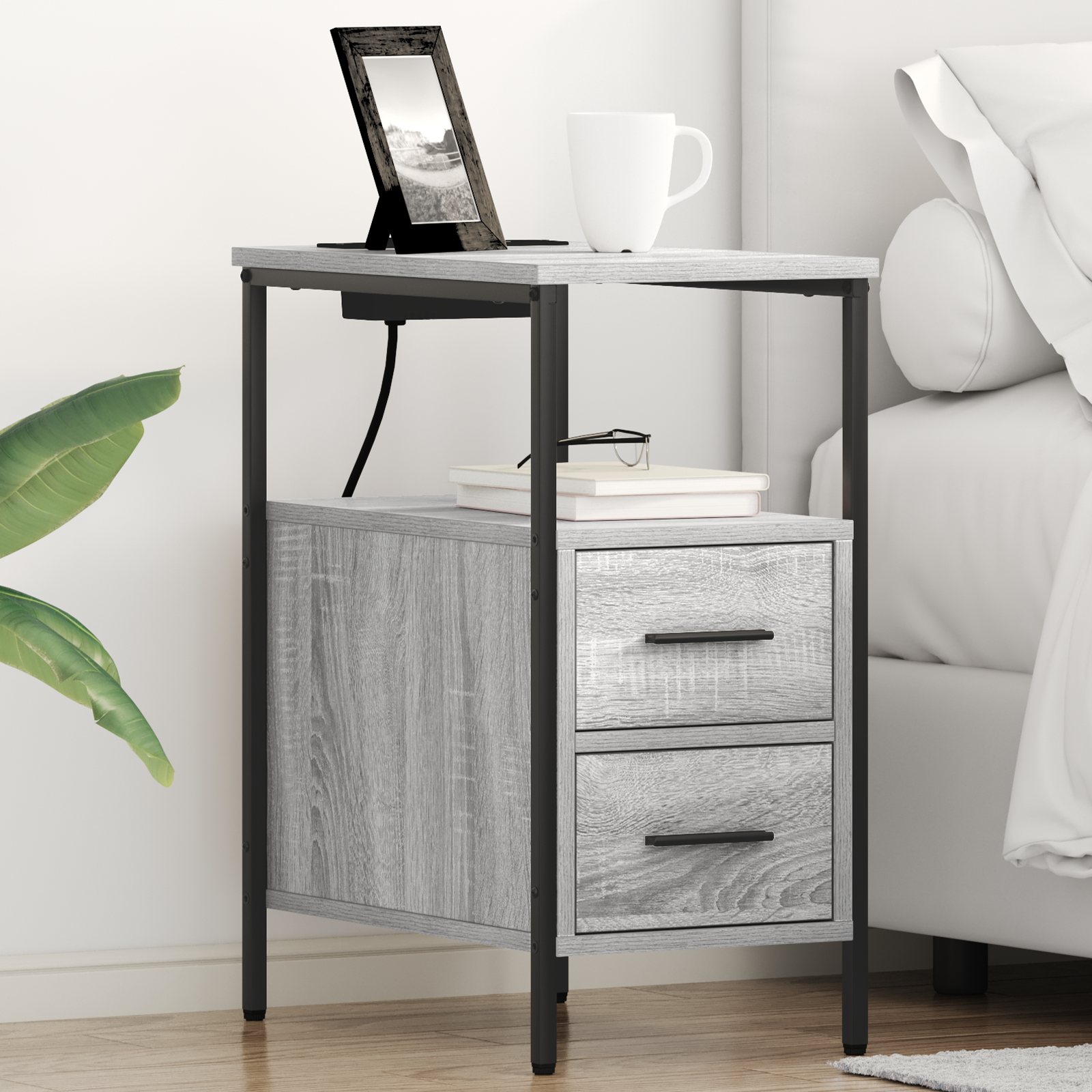 Comodino 2 Pcs Grigio Sonoma 30 X 48 X 61 Cm Legno Multistrato