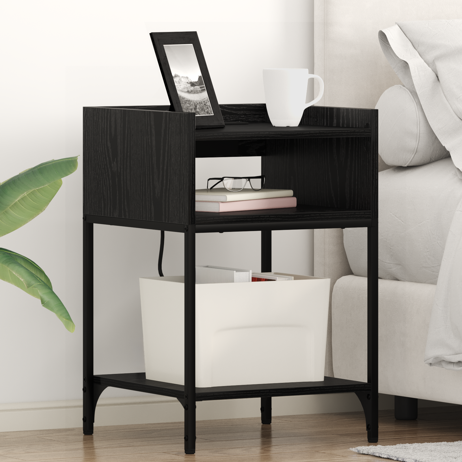 Comodino 2 Pcs Rovere Nero 40 X 40 X 61 Cm Legno Multistrato