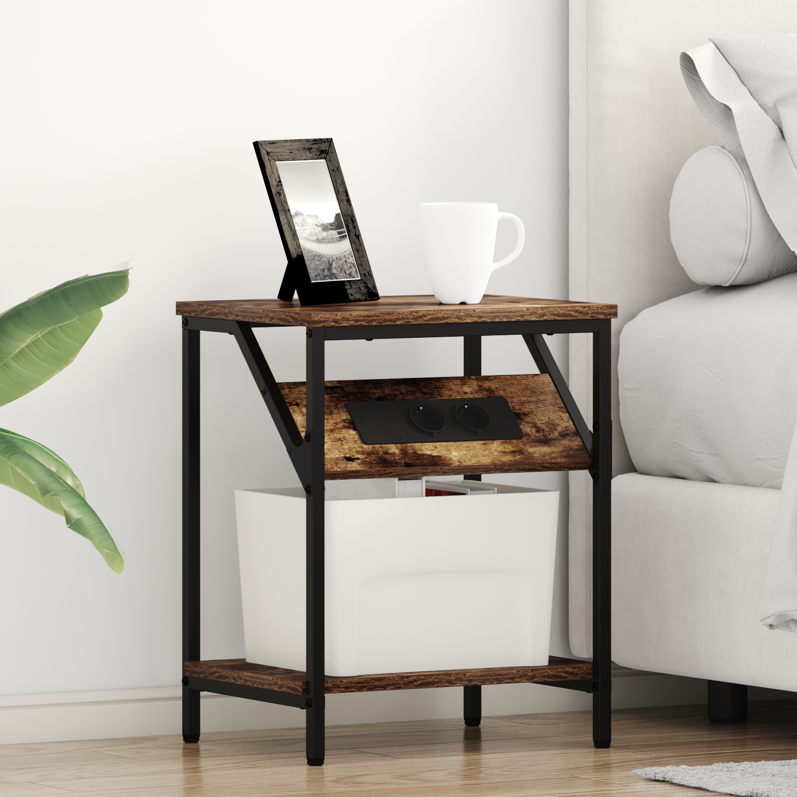 Comodino 2 Pcs Rovere Fumo 38 X 30 X 48 Cm Legno Multistrato
