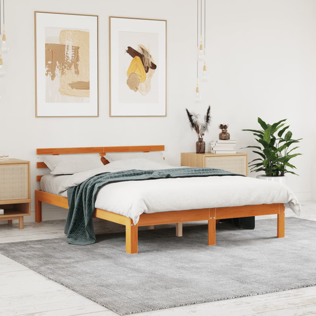 Letto Senza Materasso Marrone Cera 120x190 Cm In Legno Di Pino