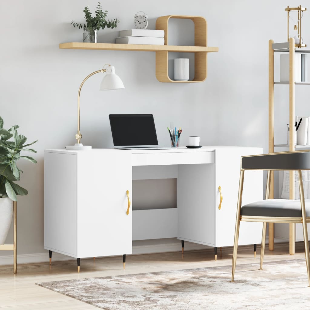 Scrivania Bianca 140x50x75 Cm In Legno Multistrato
