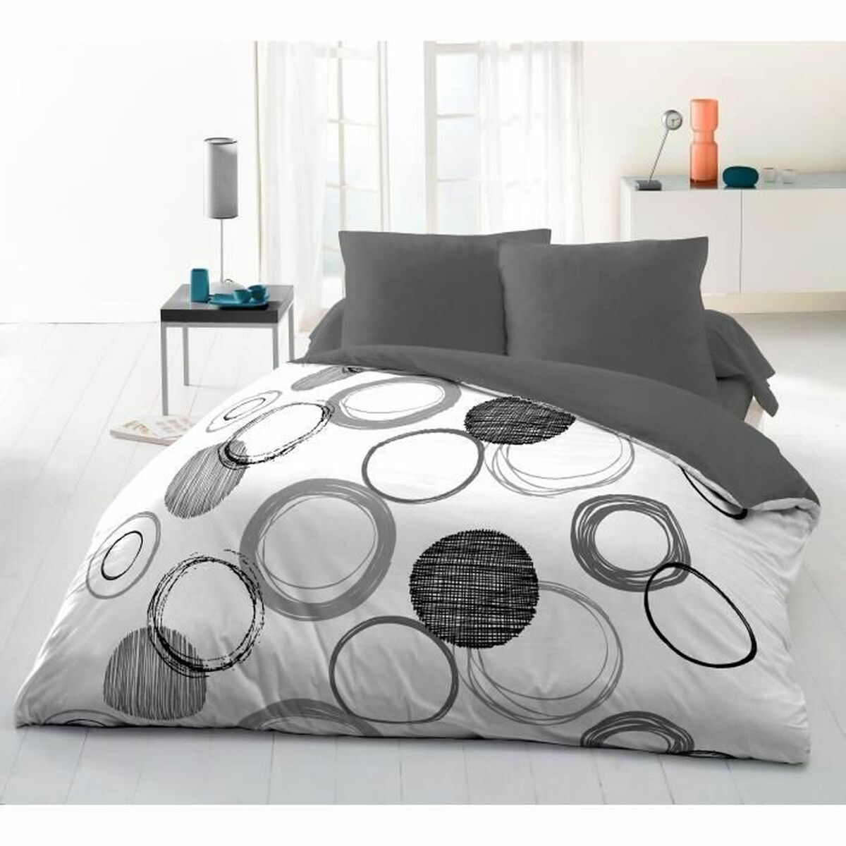 Set Di Copripiumino Home Linge Passion Audace Grigio Grigio Chiaro 240 X 260 cm