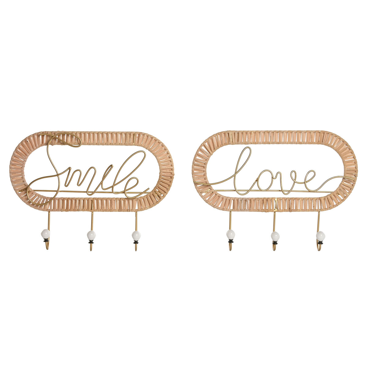 Appendiabiti Da Parete Home Esprit Dorato Naturale Metallo Rattan 40 X 6,4 X 28,6 Cm (2 Unità)