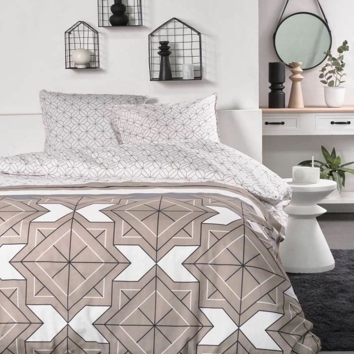Set Di Copripiumino Today Beige 240 X 200 Cm Geometrico