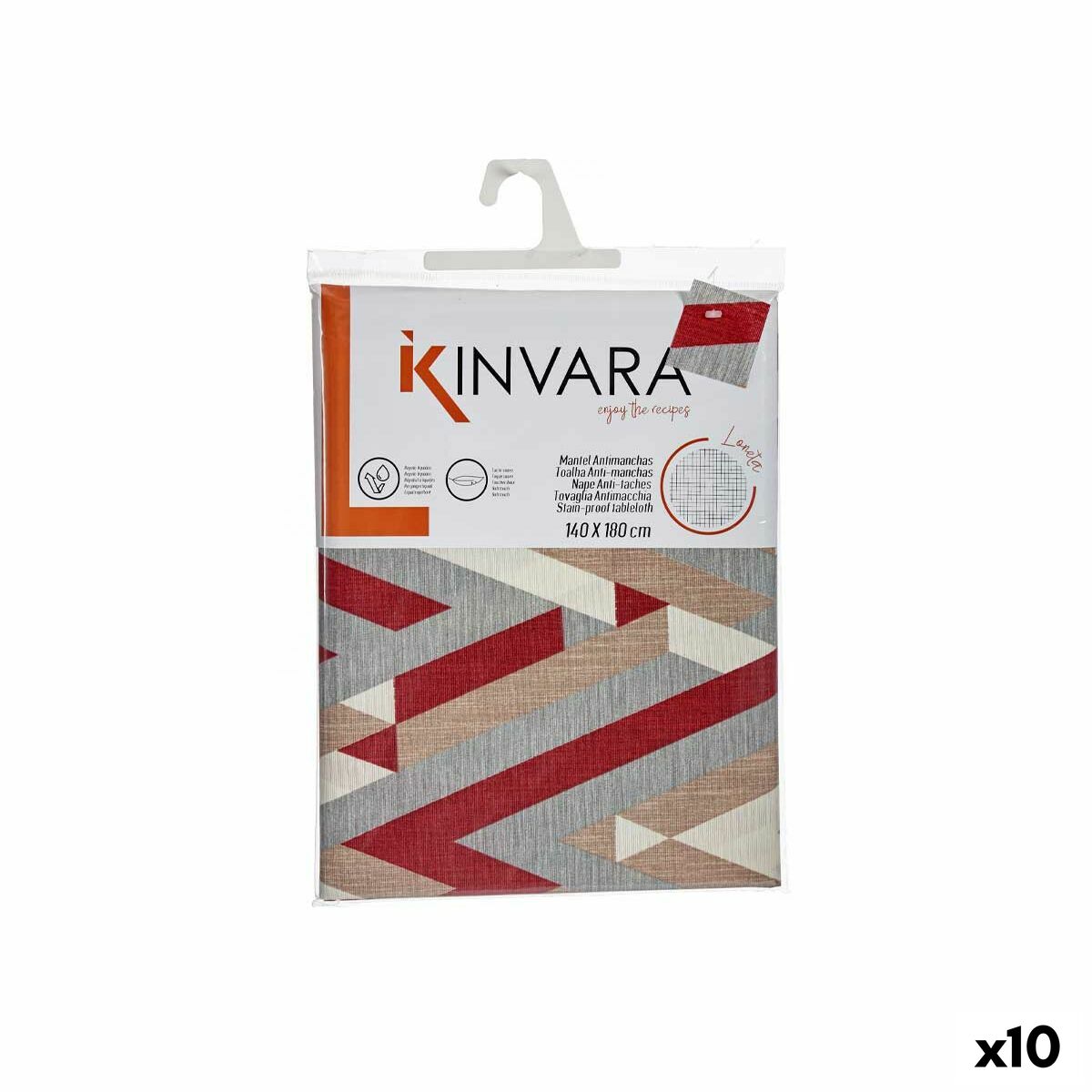 Tovaglia Antimacchia Kinvara ZigI-21469-26 Grigio Rosso Granato Tela Antimacchia Righe 140 X 180 Cm (10 Unità)