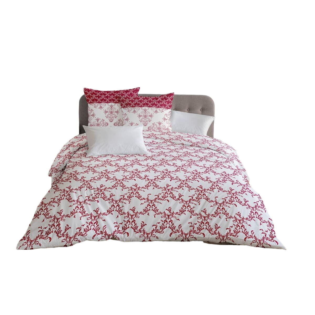 Set Di Copripiumino Home Linge Passion Bianco Bordeaux 220 X 240 Cm 3 Pezzi