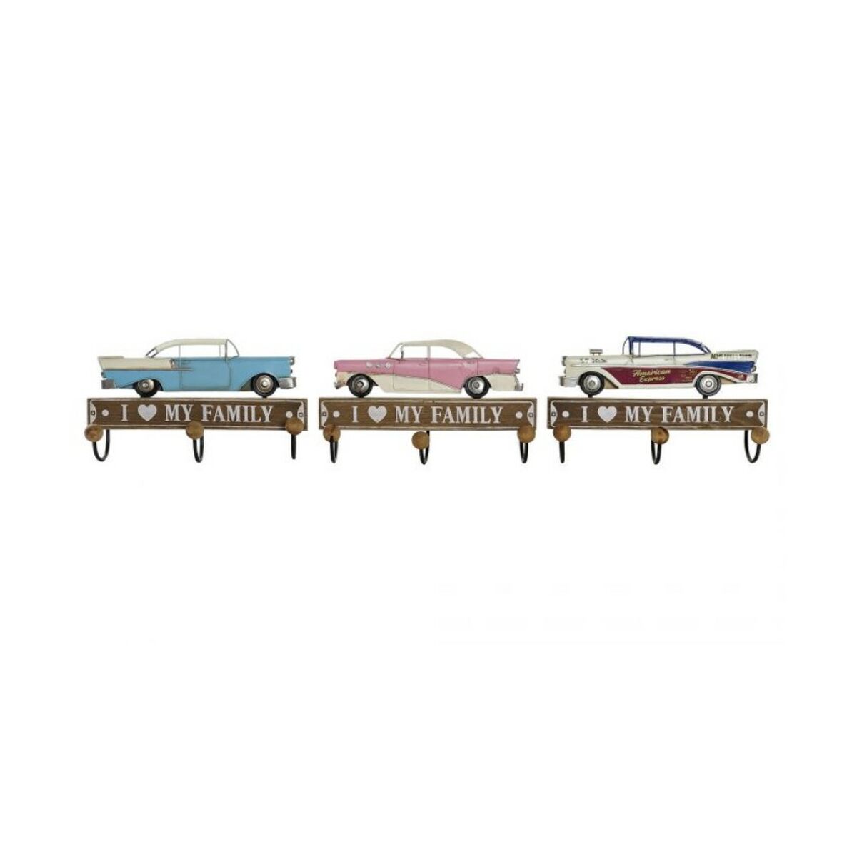 Appendiabiti Da Parete Dkd Home Decor 29 X 8 X 17 Cm Metallo Vintage Legno Mdf (3 Pezzi)