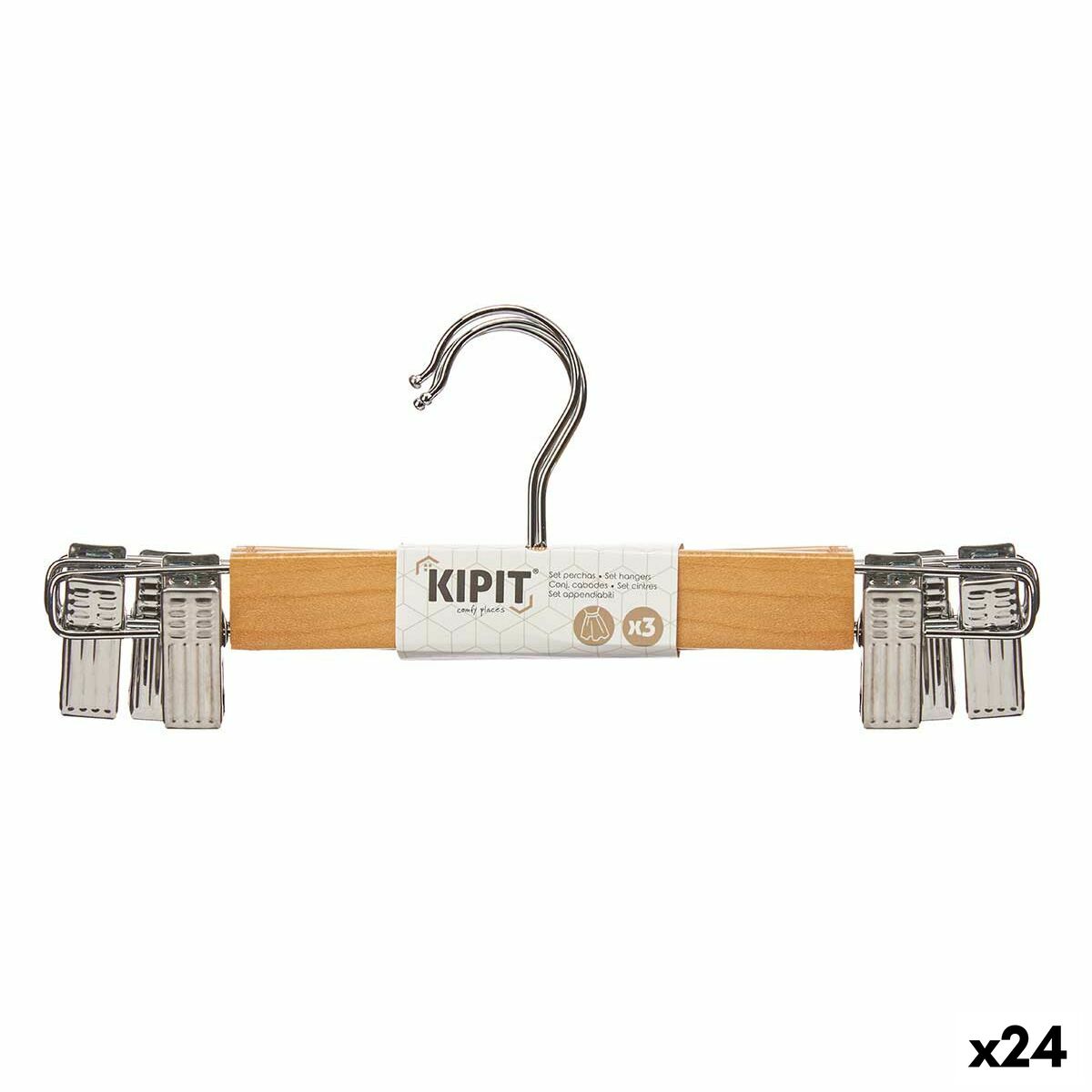 Set Di Grucce Kipit 29100196 Marrone Argentato Legno Metallo 28,5 X 2,5 X 11,5 Cm Pinze (24 Unità)