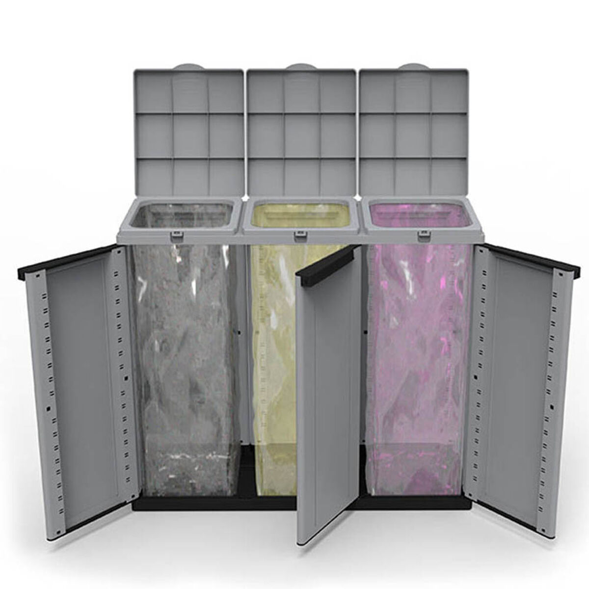Secchio Per Raccolta Differenziata Ecoline Nero/grigio 3 Porte (102 X 39 X 88,7 Cm)