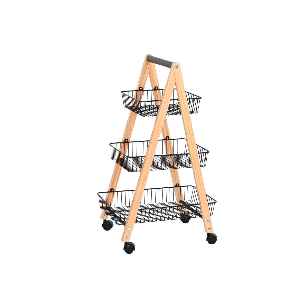 Portafrutta Home Esprit Nero Naturale Acciaio Pino 48 X 32 X 79 cm