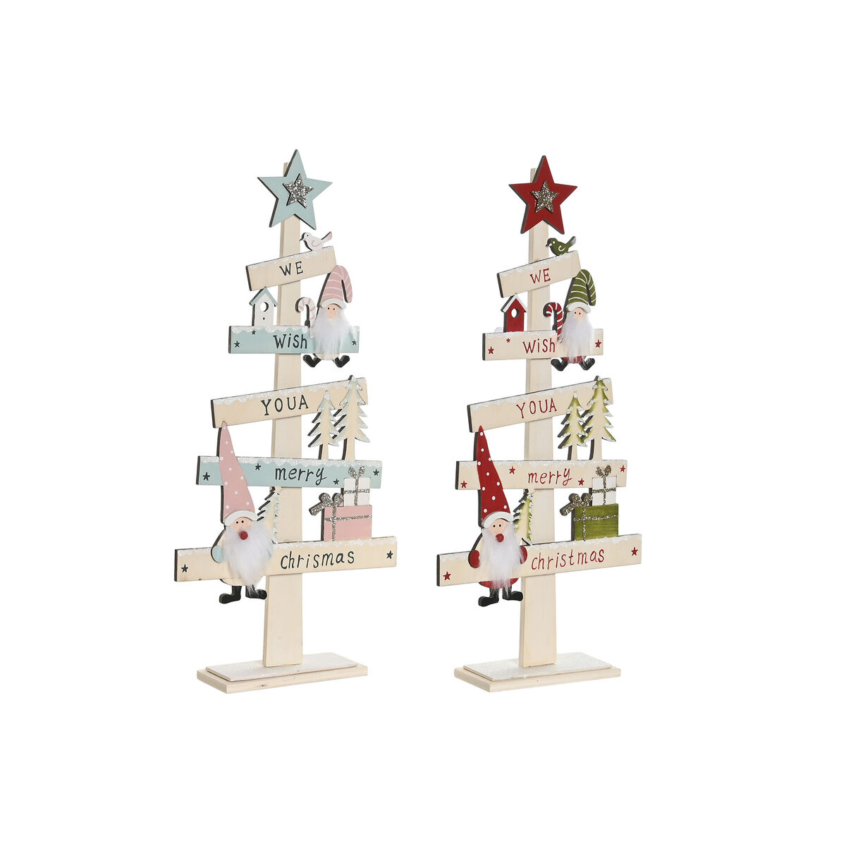 Albero Di Natale Dkd Home Decor Rosso Rosa Legno 17,5 X 5 X 38 Cm (2 Unità)