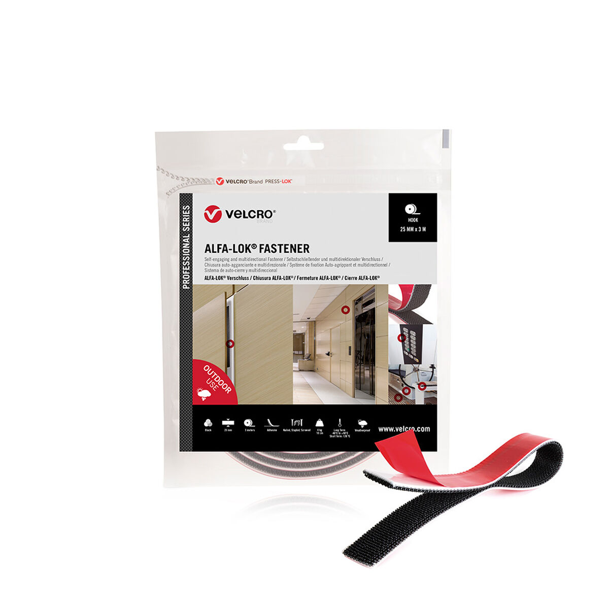 Nastro Biadesivo Velcro AlfA-Lok Nero 25 Mm X 3 M