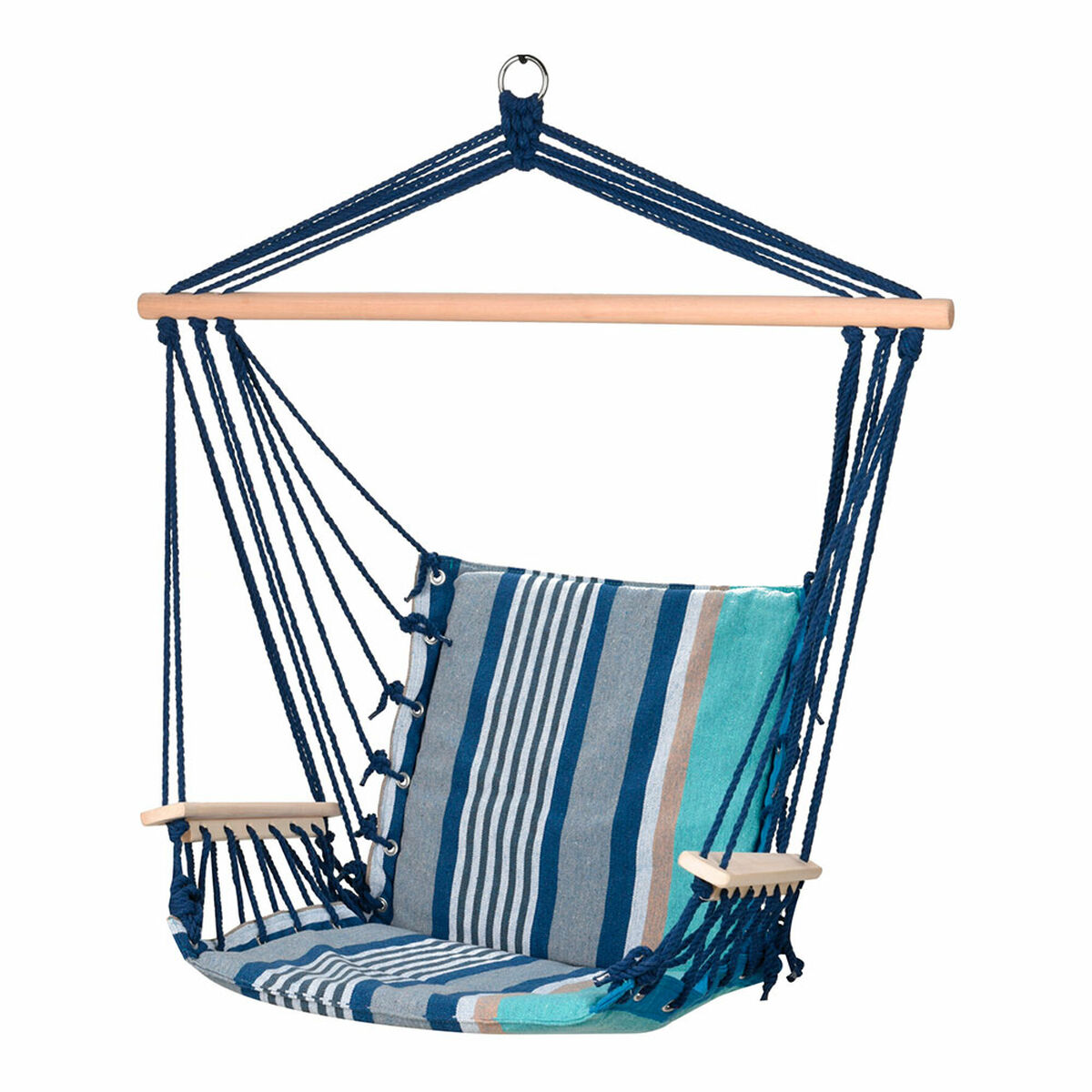 Altalena Azzurro Legno Cotone Con Braccioli A Strisce 53 X 100 cm