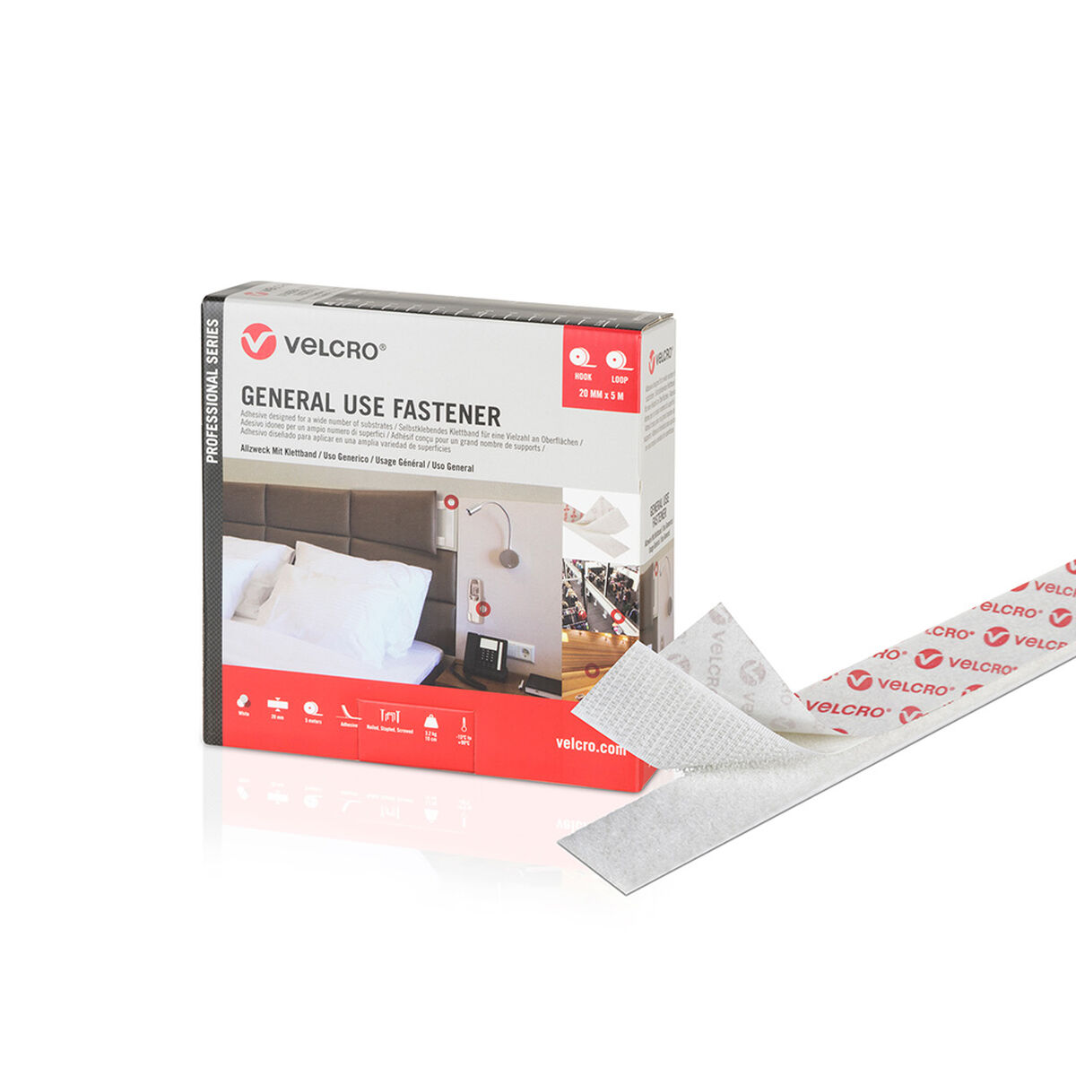 Nastro Biadesivo Velcro Bianco 20 Mm X 5 M