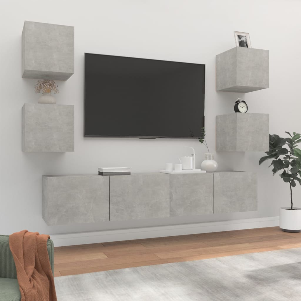 vidaXL Set de muebles de TV 6 pzas madera contrachapada gris hormigón