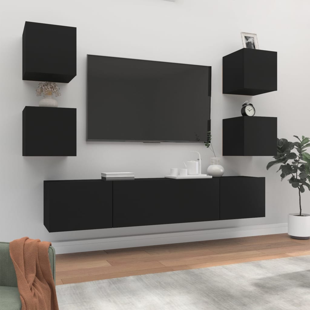 vidaXL Set de muebles para TV 6 piezas madera contrachapada negro