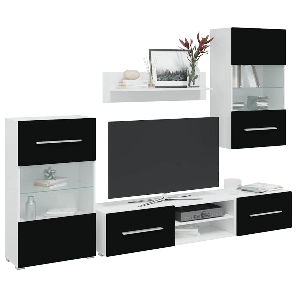 vidaXL Juego de muebles de salón 5 piezas con iluminación LED negro