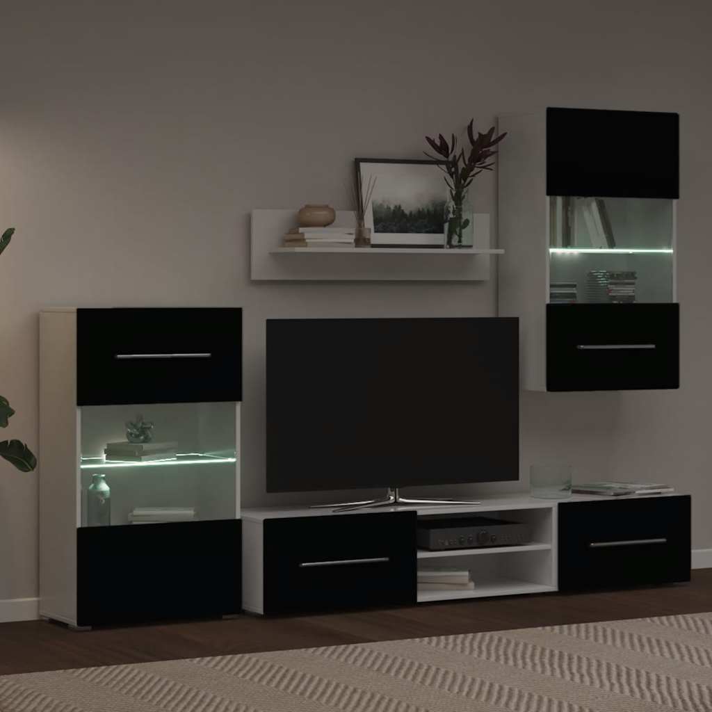 vidaXL Juego de muebles de salón 5 piezas con iluminación LED negro - Image 4