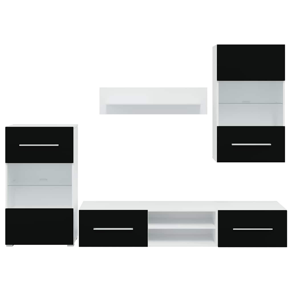 vidaXL Juego de muebles de salón 5 piezas con iluminación LED negro - Image 5