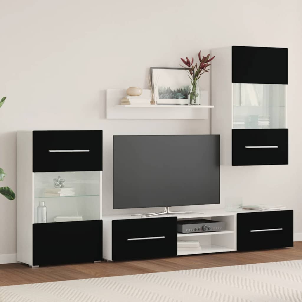 vidaXL Juego de muebles de salón 5 piezas con iluminación LED negro - Image 3