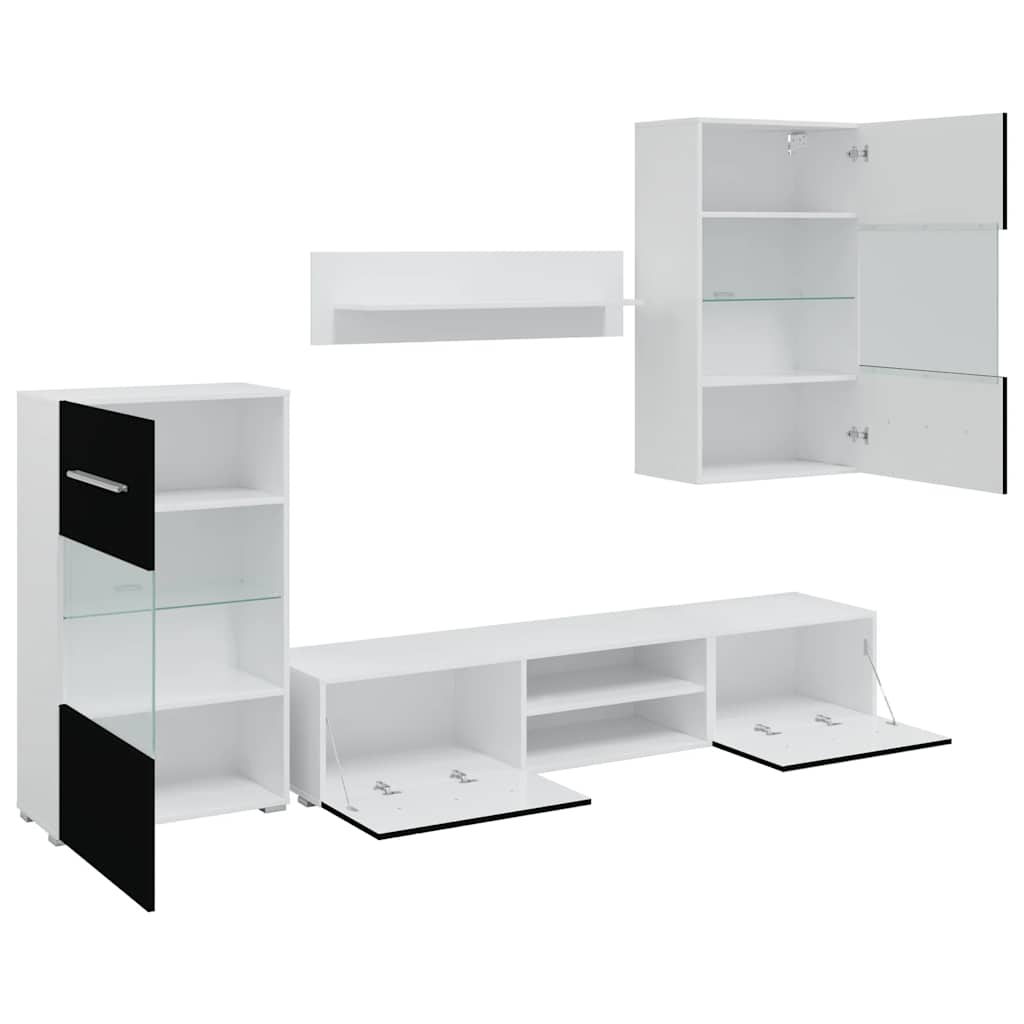 vidaXL Juego de muebles de salón 5 piezas con iluminación LED negro - Image 6