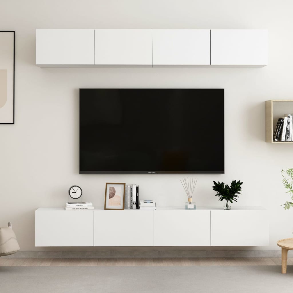 vidaXL Muebles de TV 4 uds madera de ingeniería blanco 100x30x30 cm