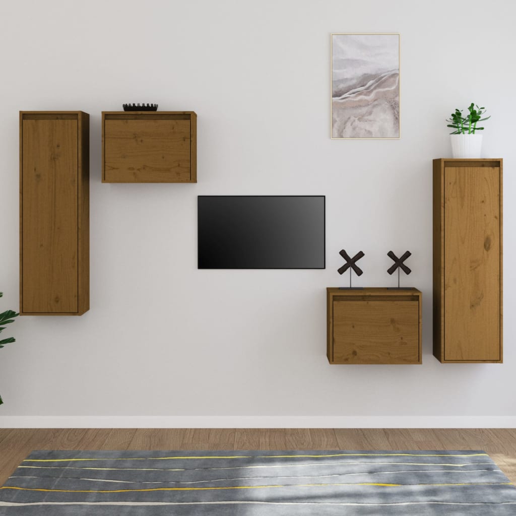 vidaXL Muebles para TV 4 piezas madera maciza de pino marrón miel