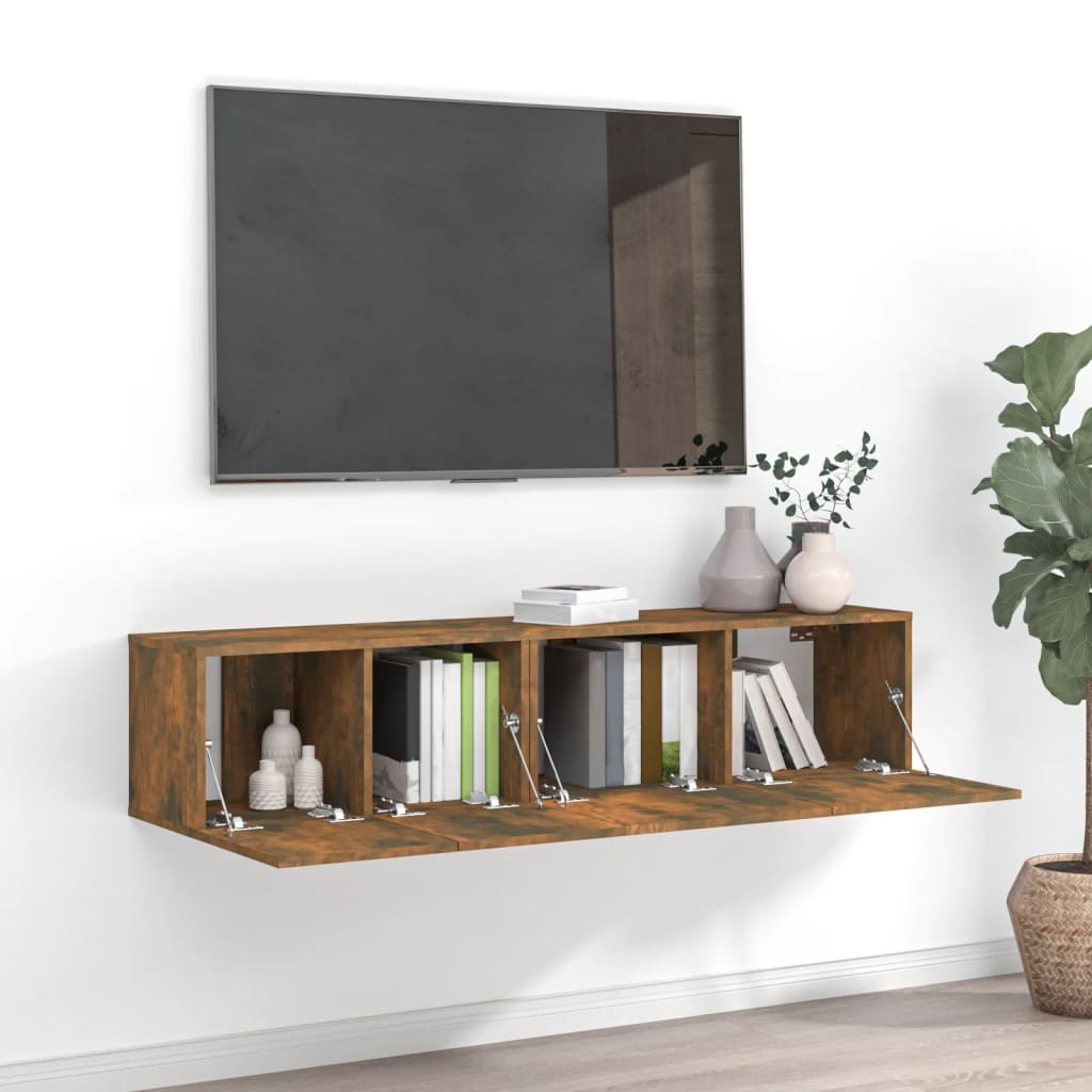 vidaXL Set de muebles de TV 2 pzas madera contrachapada roble ahumado