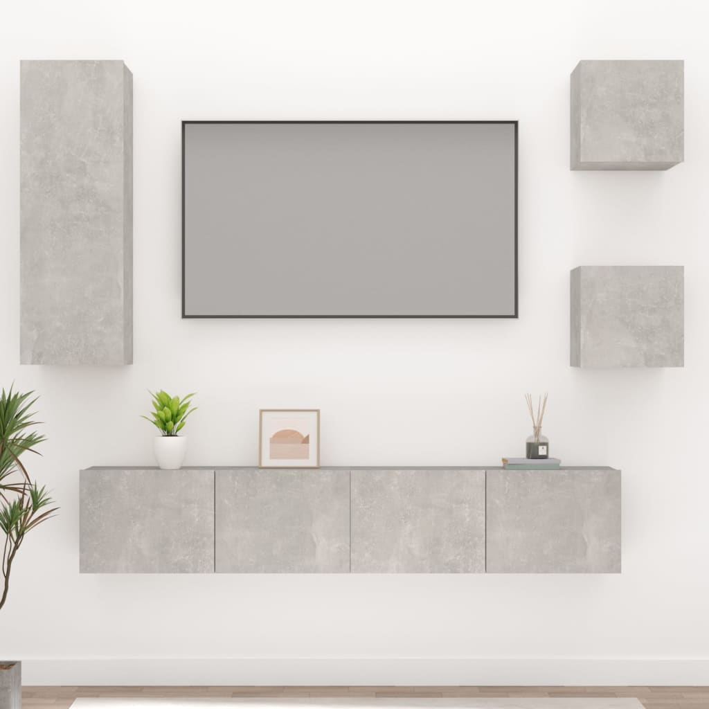 vidaXL Set de muebles de TV 5 pzas madera contrachapada gris hormigón