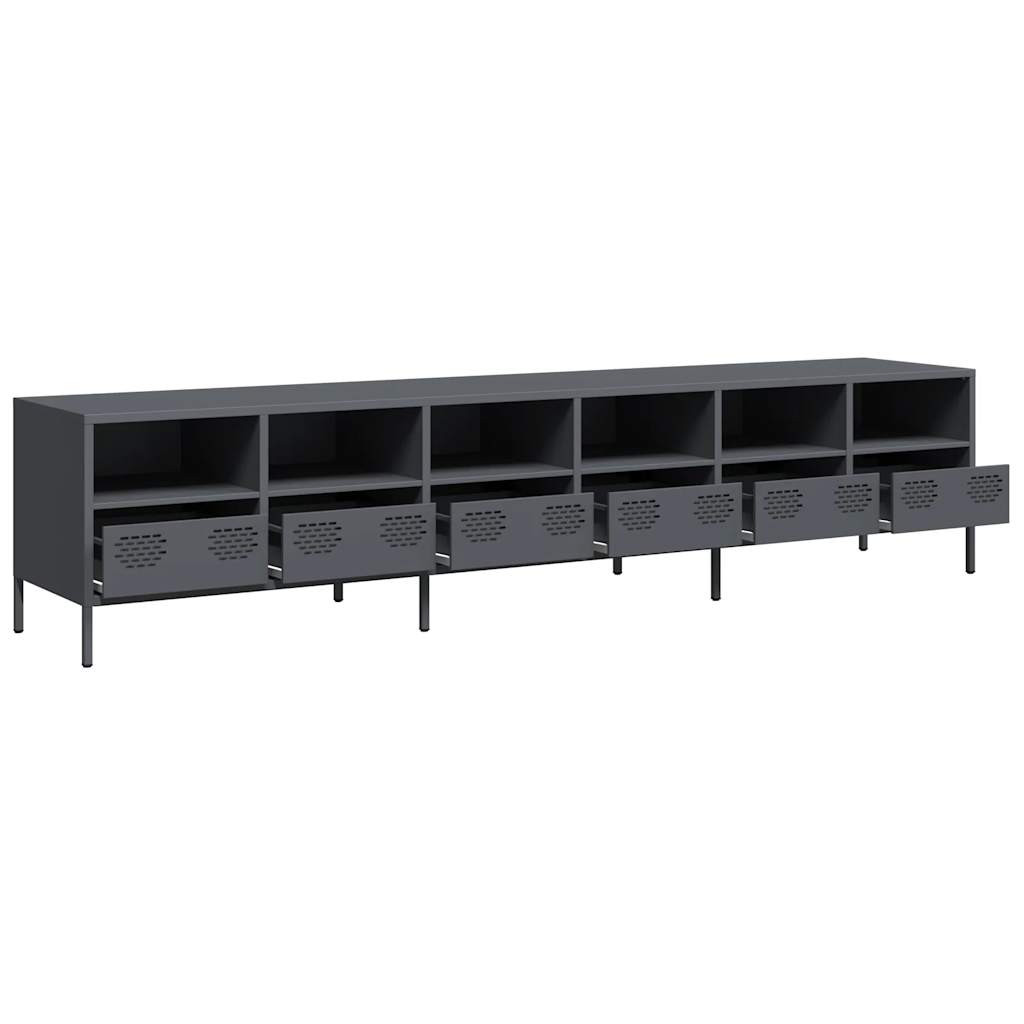 vidaXL Mueble de TV acero laminado en frío antracita 202x39x43,5 cm - Image 4