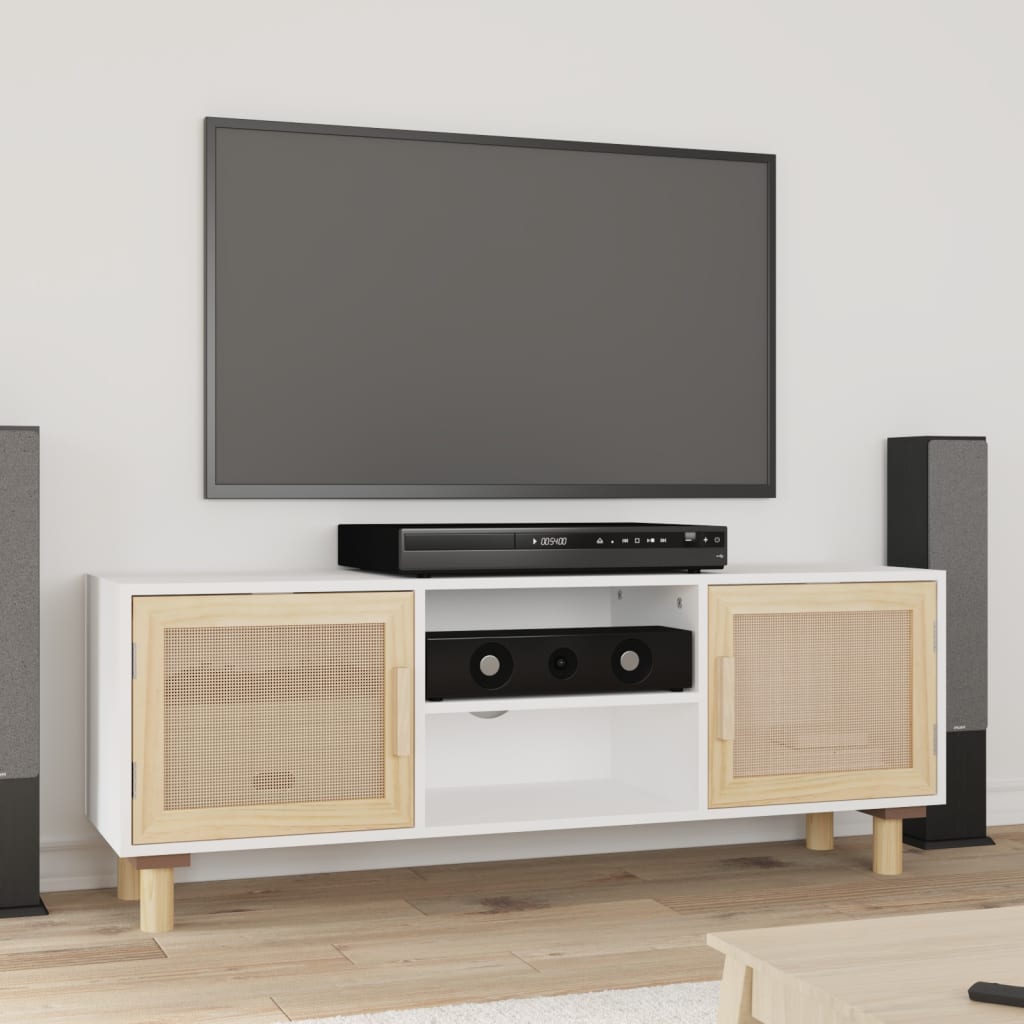vidaXL Mueble para TV madera maciza pino y ratán natural 105x30x40 cm