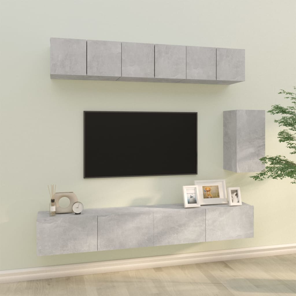 vidaXL Set de muebles de TV 6 pzas madera contrachapada gris hormigón