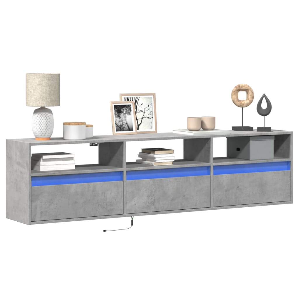 vidaXL Mueble de TV de pared con LED gris hormigón 180x31x45 cm