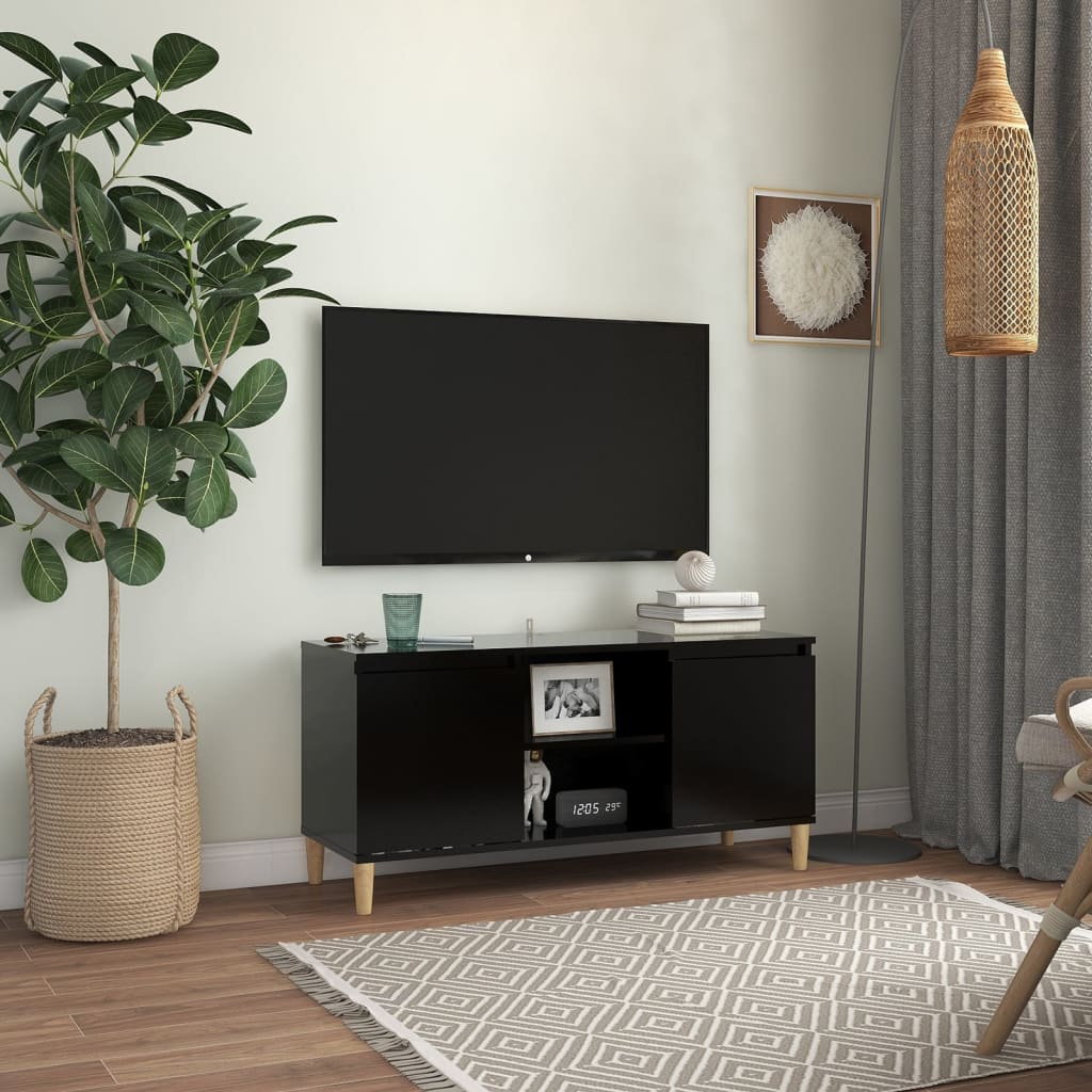 vidaXL Mueble de TV con patas de madera maciza negro 103,5x35x50 cm