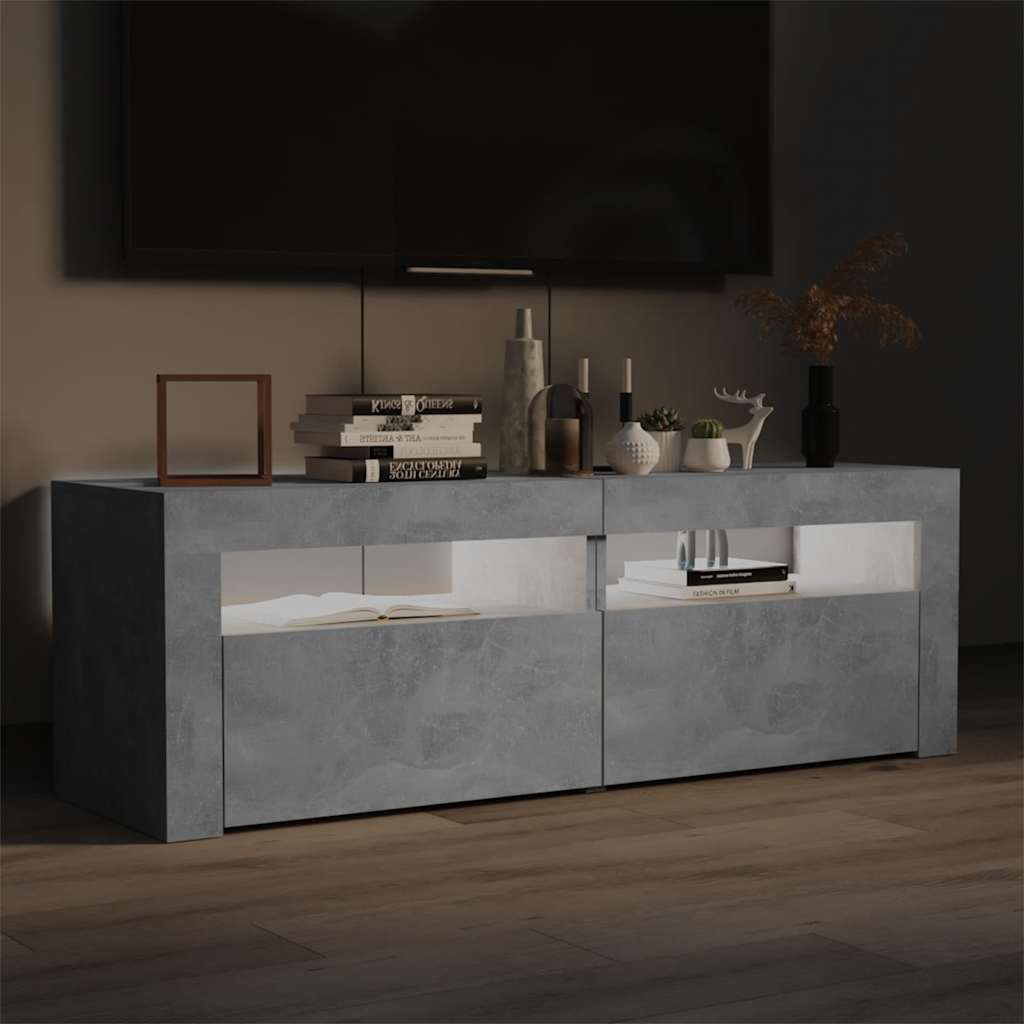 vidaXL Mueble de TV con luces LED gris hormigón 120x35x40 cm - Image 5