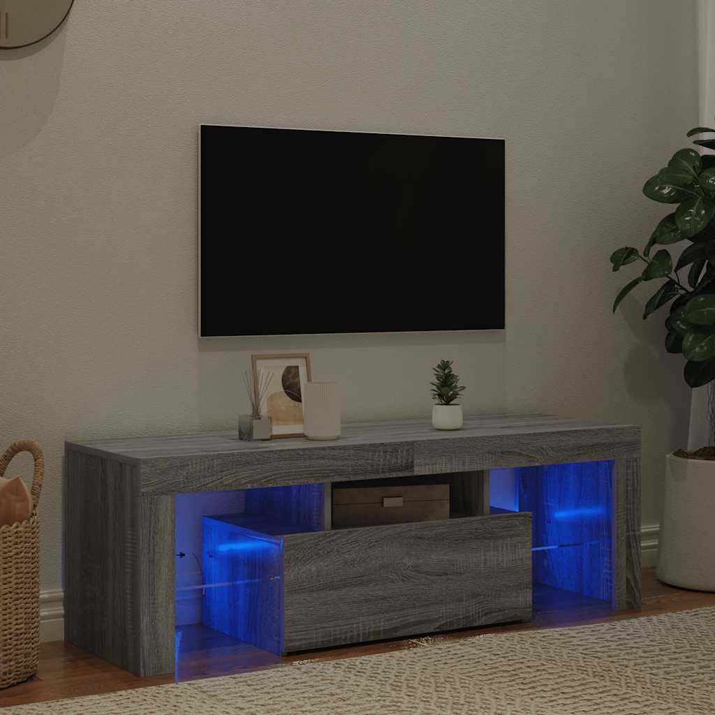 vidaXL Mueble de TV con luces LED gris Sonoma 120x35x40 cm - Image 4