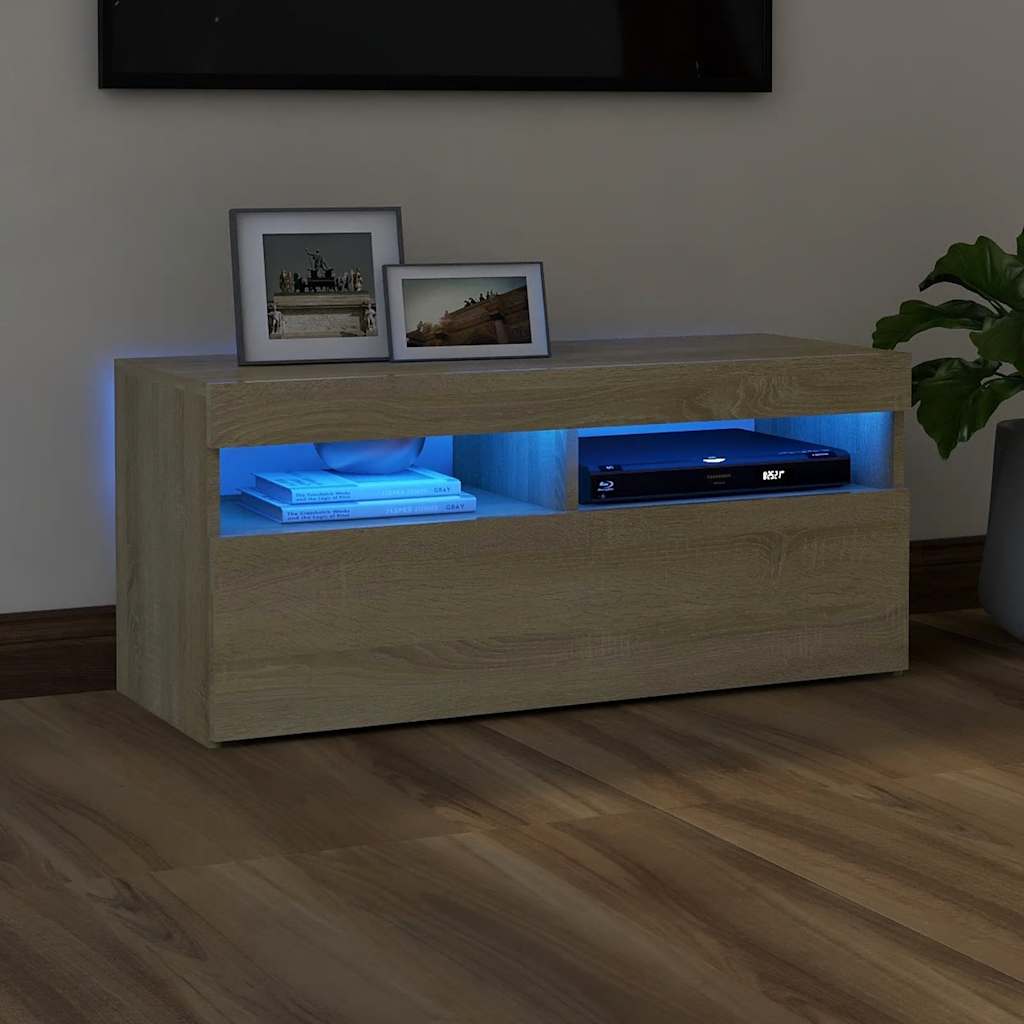 vidaXL Mueble de TV con luces LED roble Sonoma 90x35x40 cm