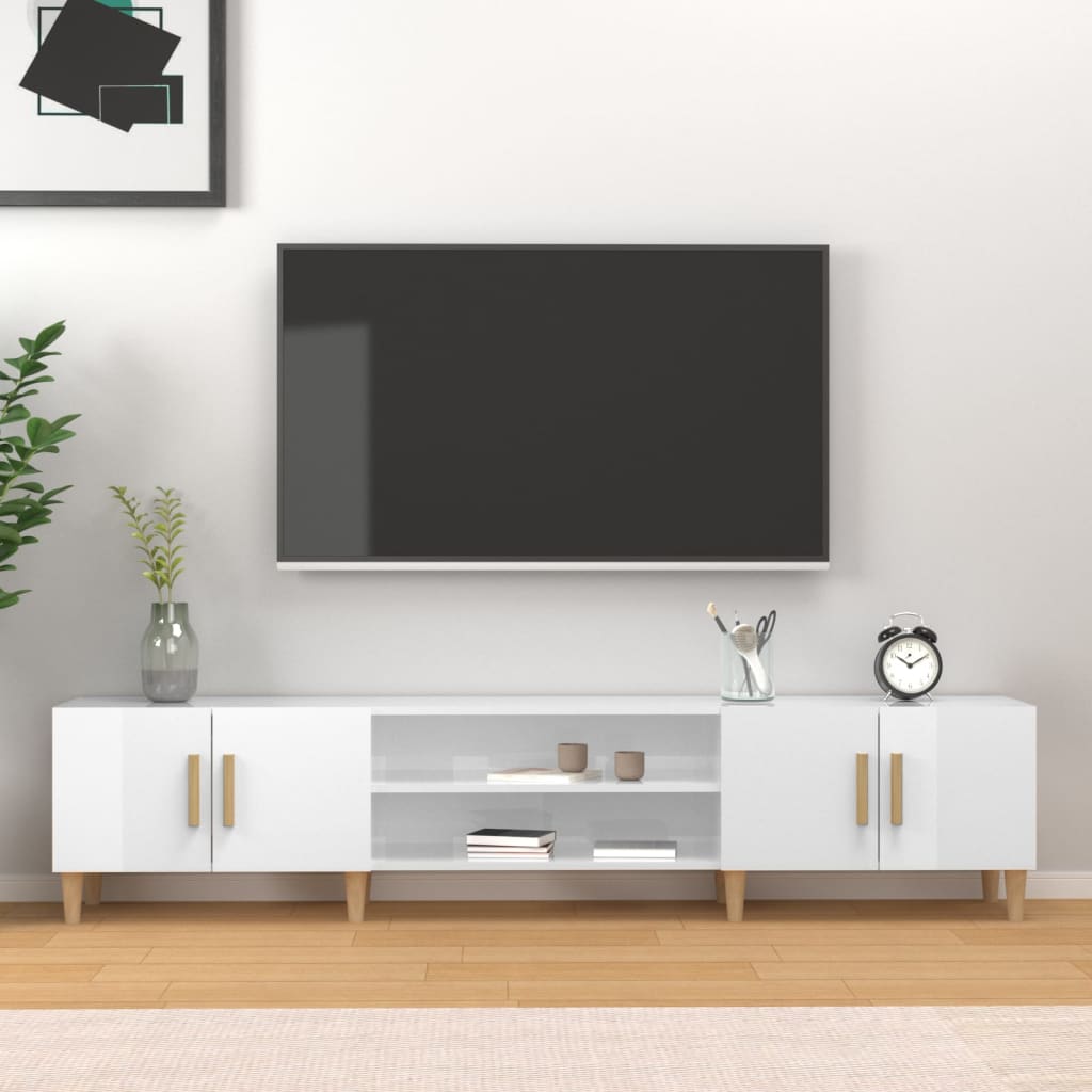 vidaXL Mueble de TV madera contrachapada blanco brillo 180x31,5x40 cm