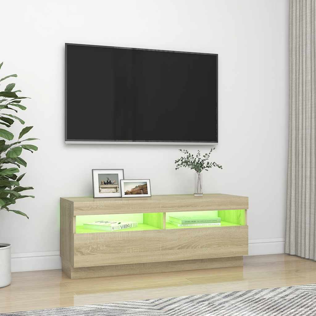 vidaXL Mueble de TV con luces LED roble Sonoma 100x35x40 cm - Image 4