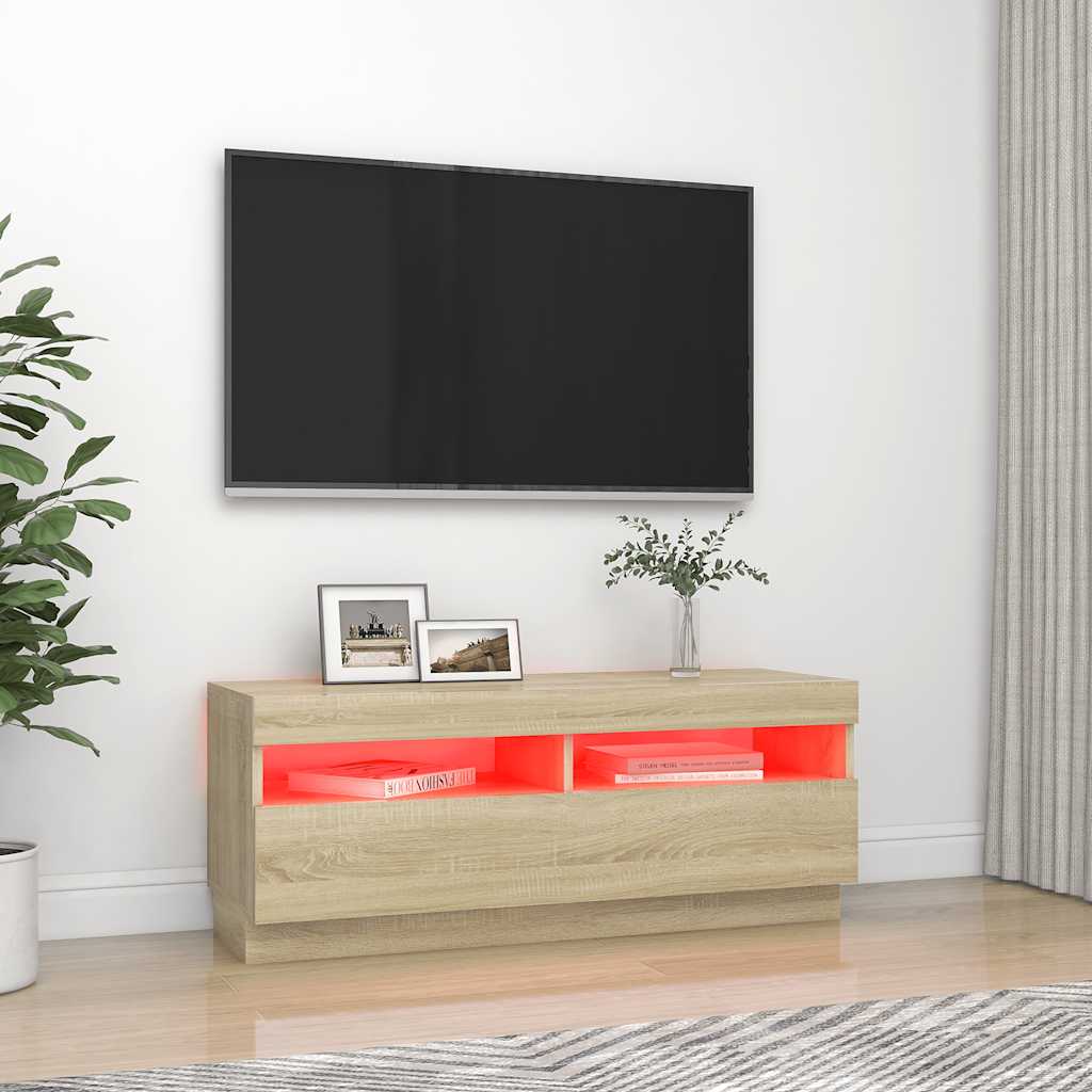 vidaXL Mueble de TV con luces LED roble Sonoma 100x35x40 cm - Image 3