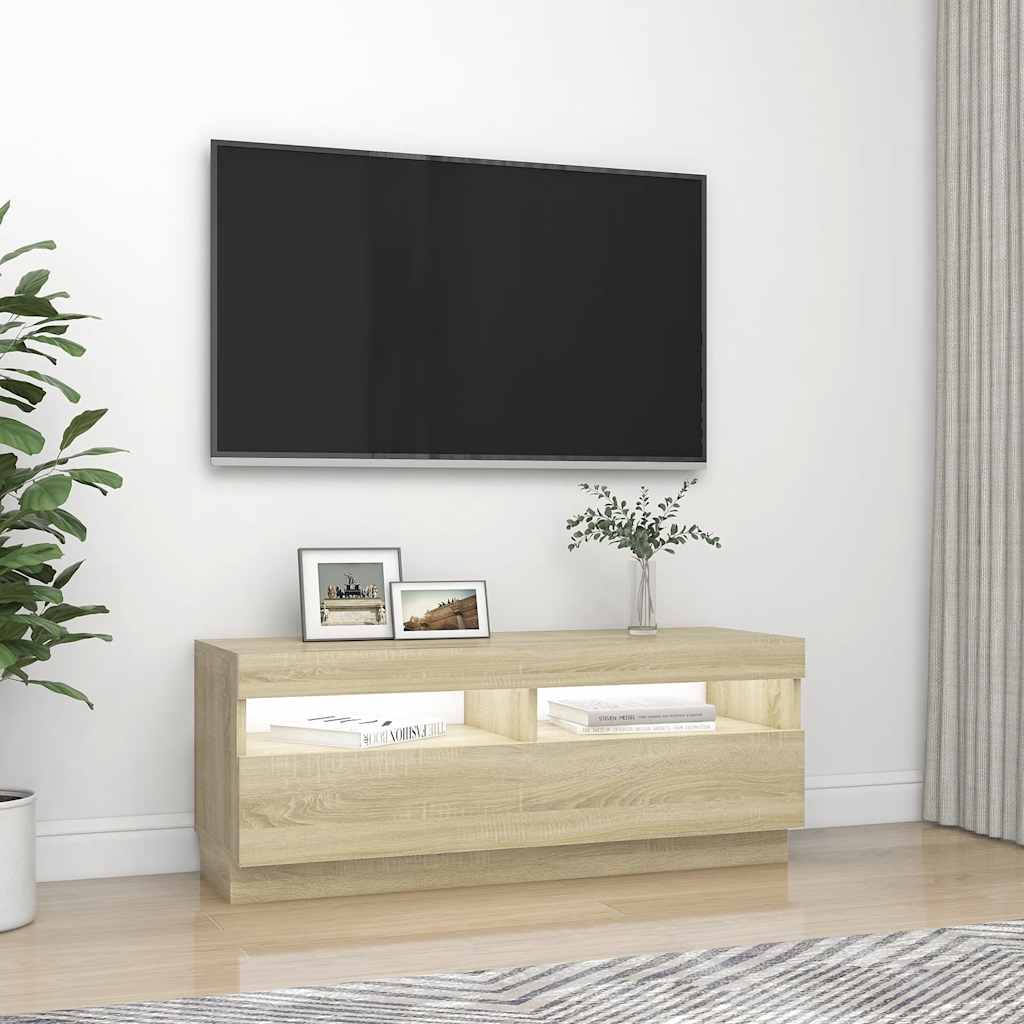 vidaXL Mueble de TV con luces LED roble Sonoma 100x35x40 cm - Image 5