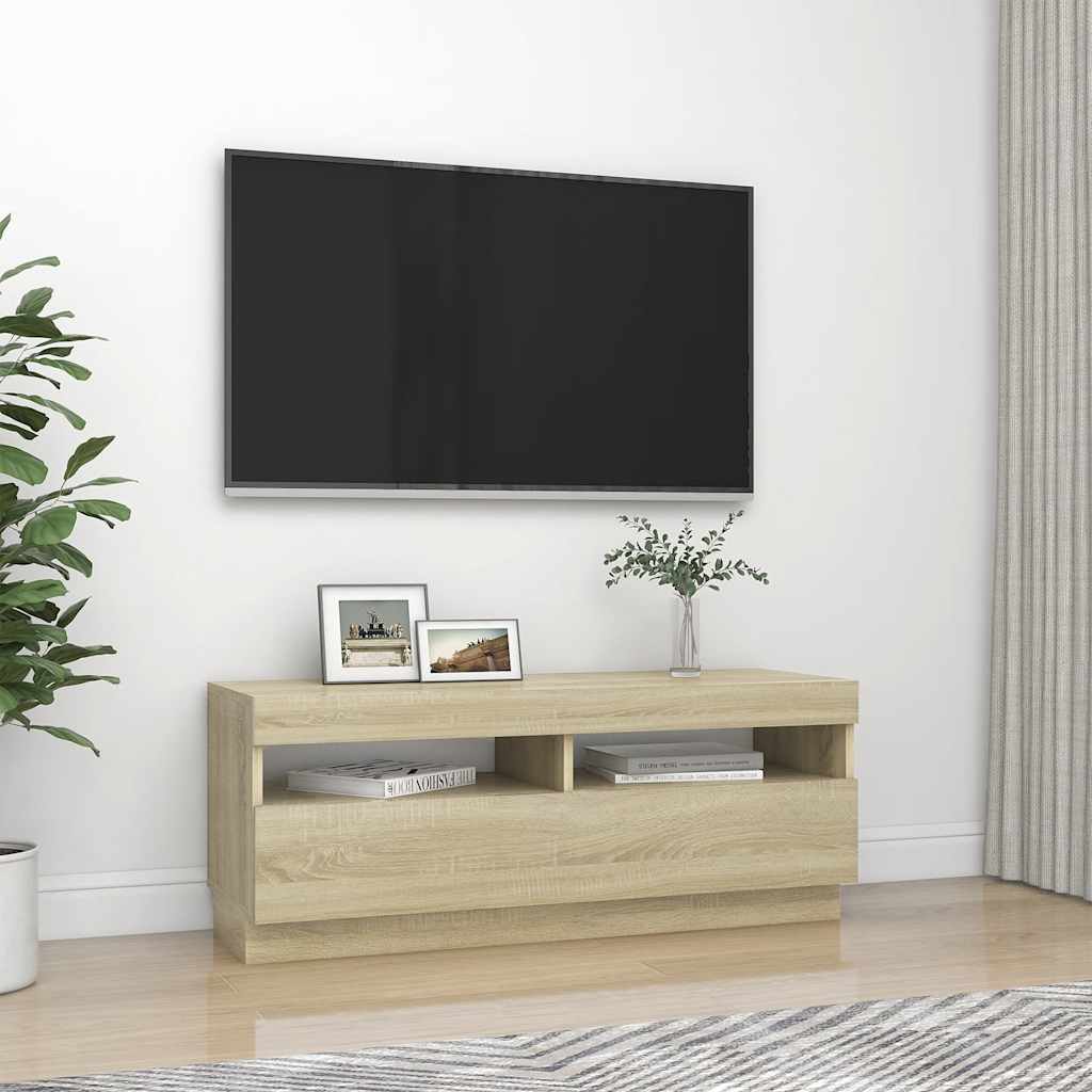 vidaXL Mueble de TV con luces LED roble Sonoma 100x35x40 cm - Image 6