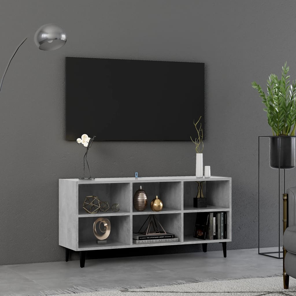 vidaXL Mueble de TV con patas metal gris hormigón 103,5x30x50 cm