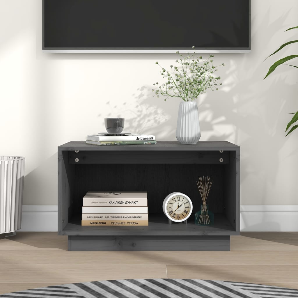 vidaXL Mueble de TV de madera maciza de pino gris 60x35x35 cm