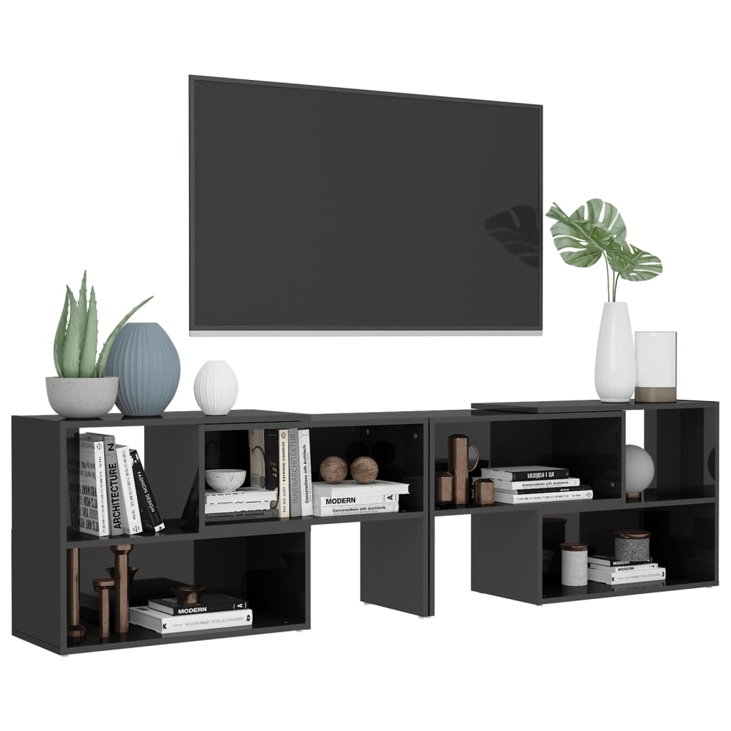 vidaXL Mueble de TV madera contrachapada gris brillante 149x30x52 cm - Image 4