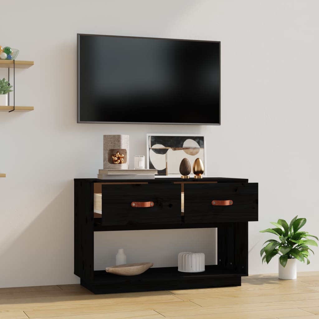 vidaXL Mueble de TV madera maciza de pino negro 90x40x60 cm - Image 3