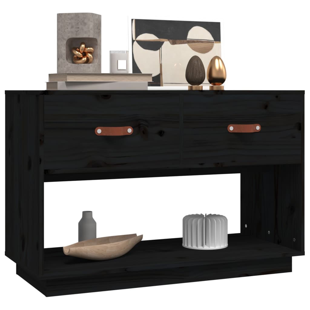 vidaXL Mueble de TV madera maciza de pino negro 90x40x60 cm - Image 4